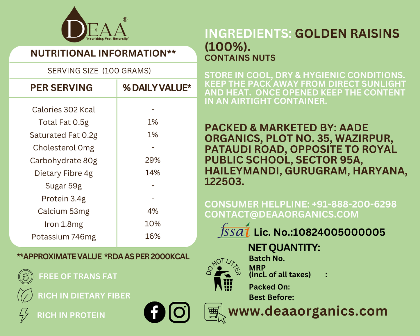 DEAA Golden Raisins (Munakka) - Nature's Sweet Gems of Wellness