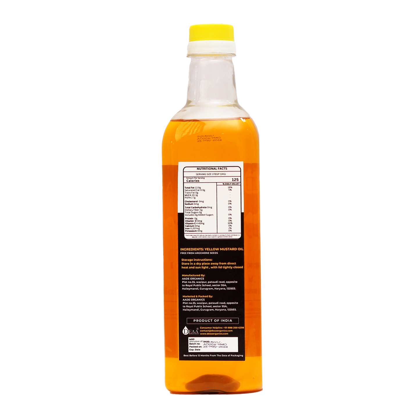 DEAA Wood-Pressed Yellow Mustard Oil - Pure, Vibrant, and Flavourful (1Ltr.)
