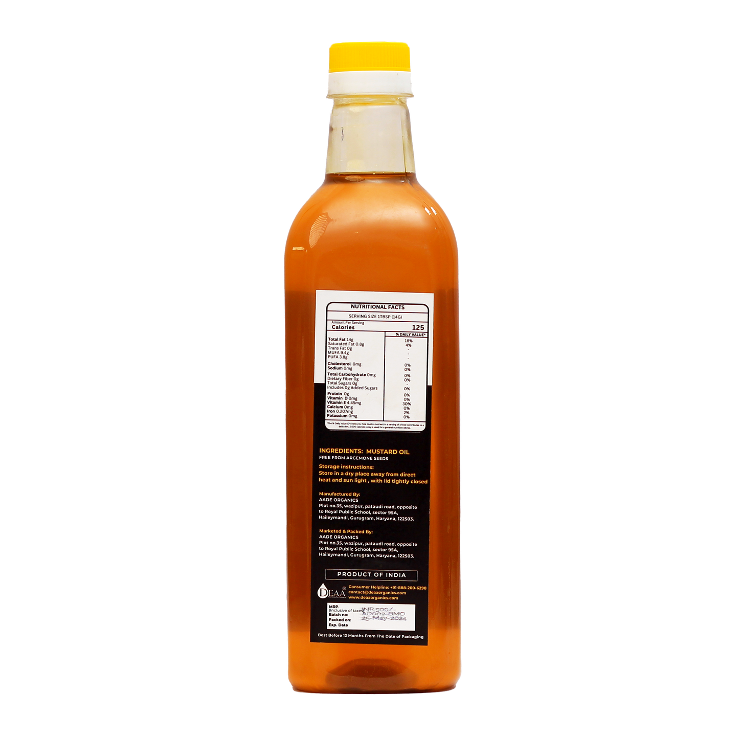 DEAA Wood-Pressed Black Mustard Oil - Pure, Bold, and Nutrient-Rich (1Ltr.)