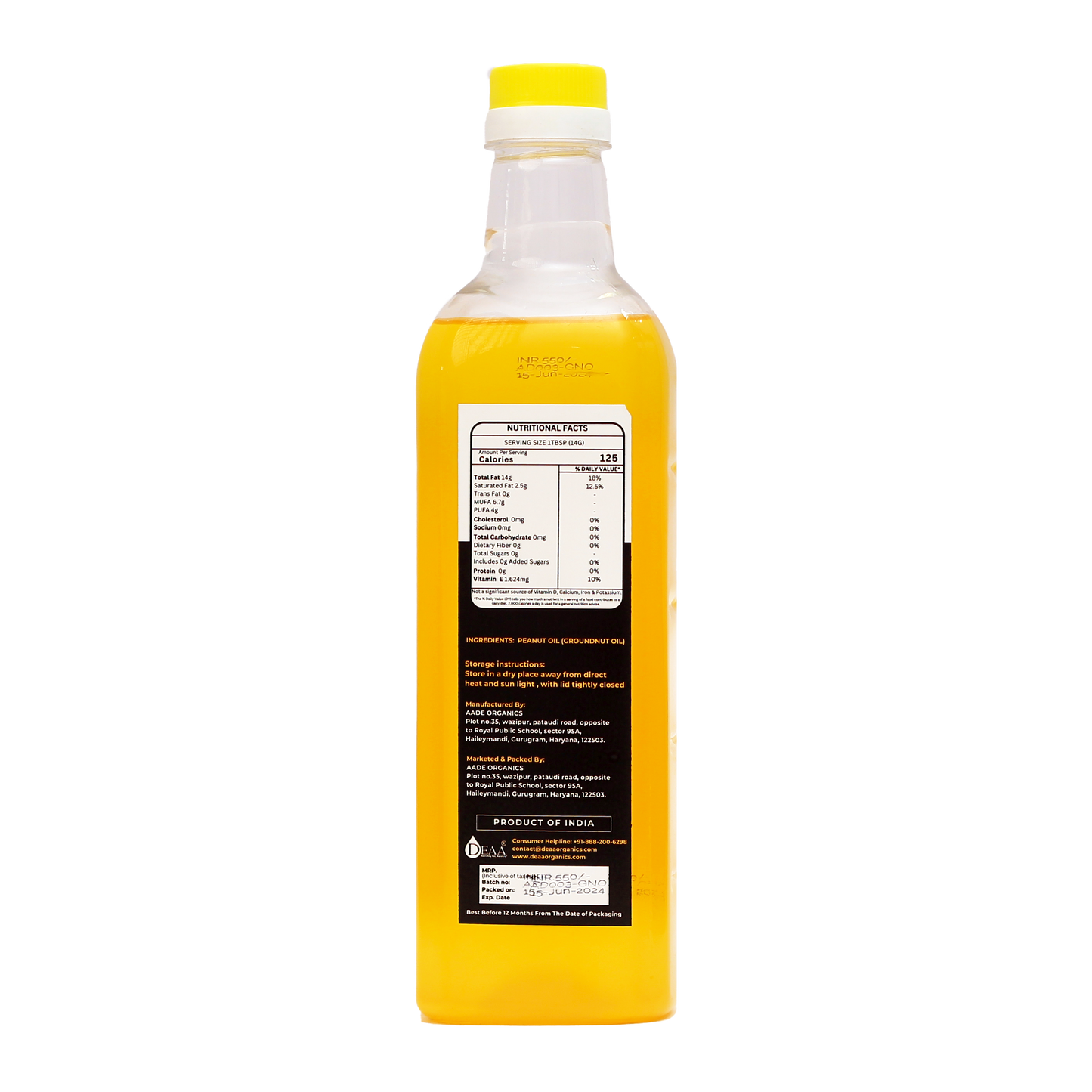 DEAA Wood-Pressed Groundnut Oil - Pure, Rich, and Nutrient-Packed (1Ltr.)