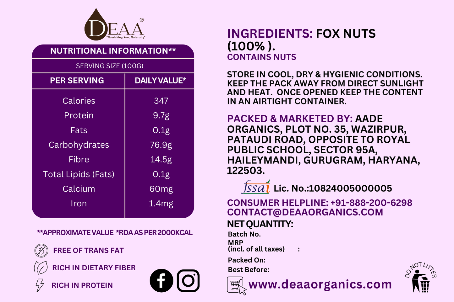 DEAA Fox Nuts (Makhana) - Nature's Crunchy Elegance