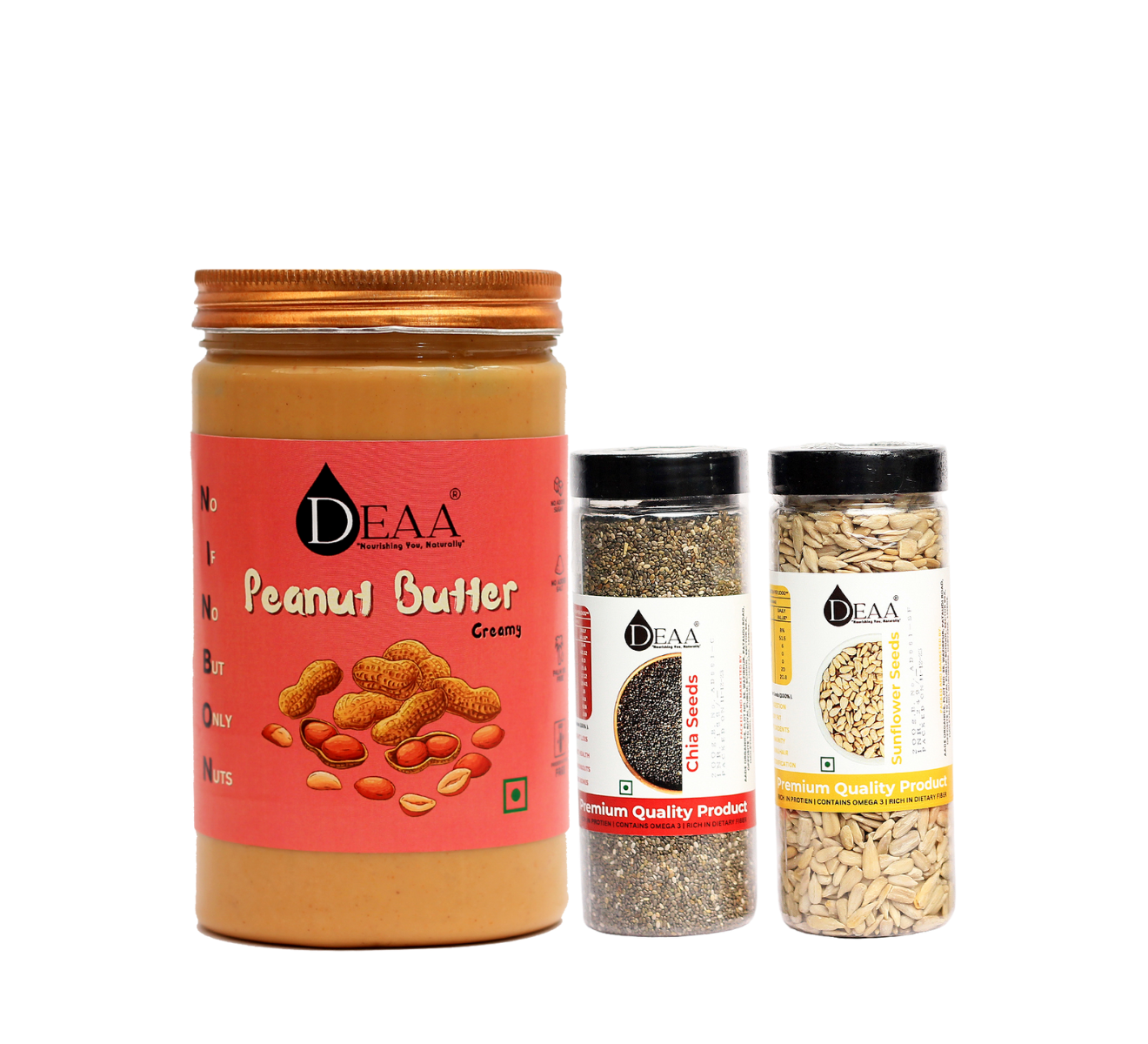 Save More With DEAA Combos 700g Peanut Butter Creamy + 200g Chia Seeds + 200g Sunflower Seeds