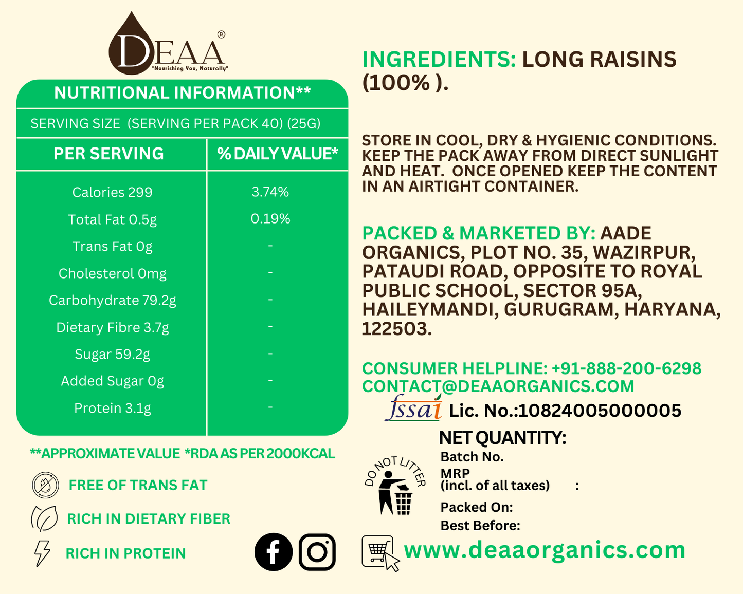 DEAA Long Raisins - Nature's Sweet Elegance in Every Bite