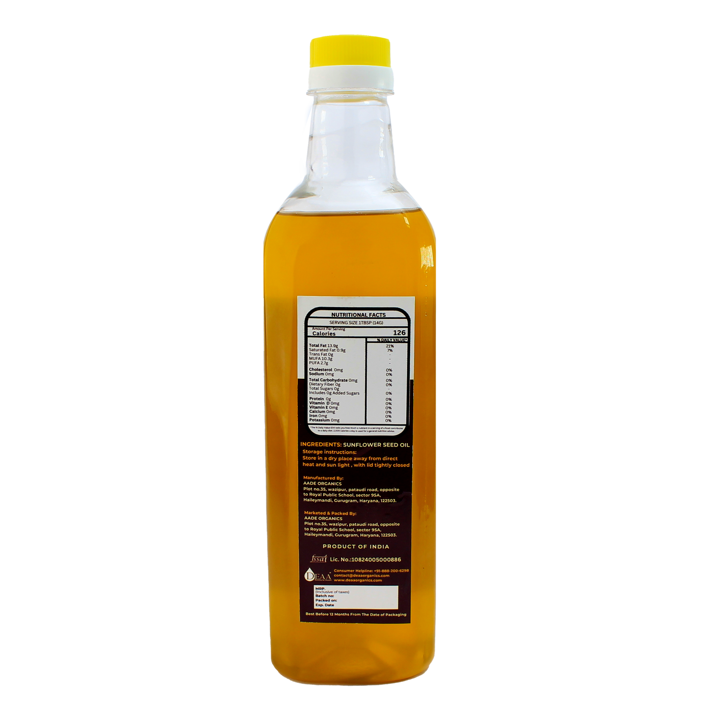 DEAA Wood-Pressed Sunflower Oil - Pure, Rich, and Nutrient-Packed (1Ltr.)